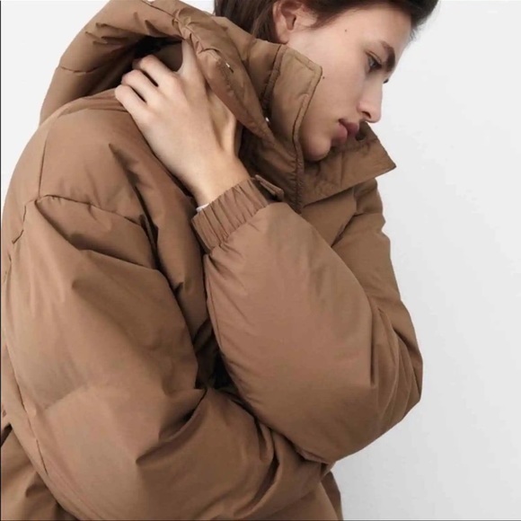 Zara Sand Brown Hooded Quilted Jacket - Picture 6 of 13